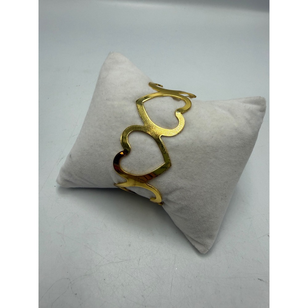 Gold Tone Open Heart Cuff Bracelet Romantic Statement Jewelry